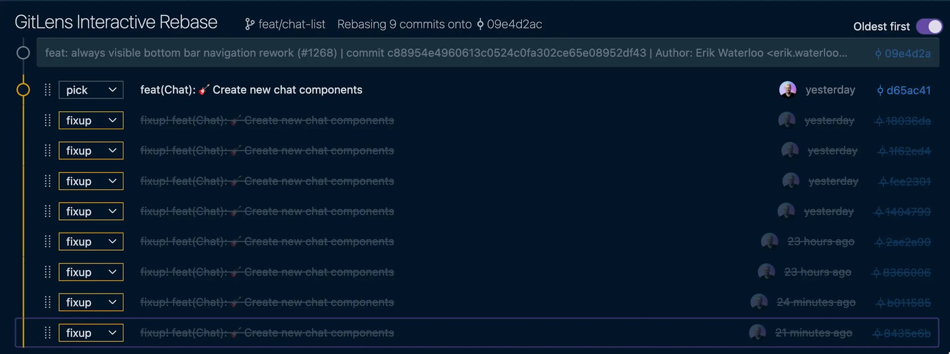 Commits during interactive rebasing