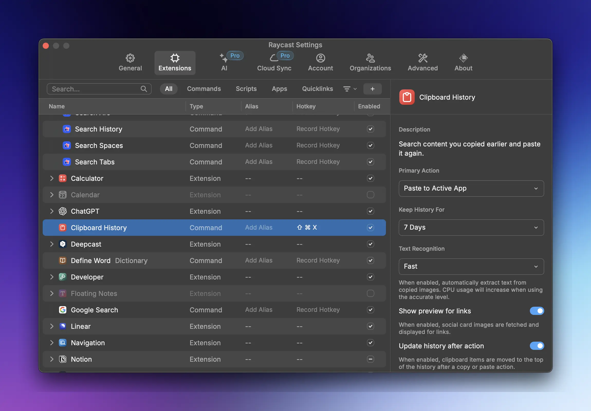 Clipboard history access