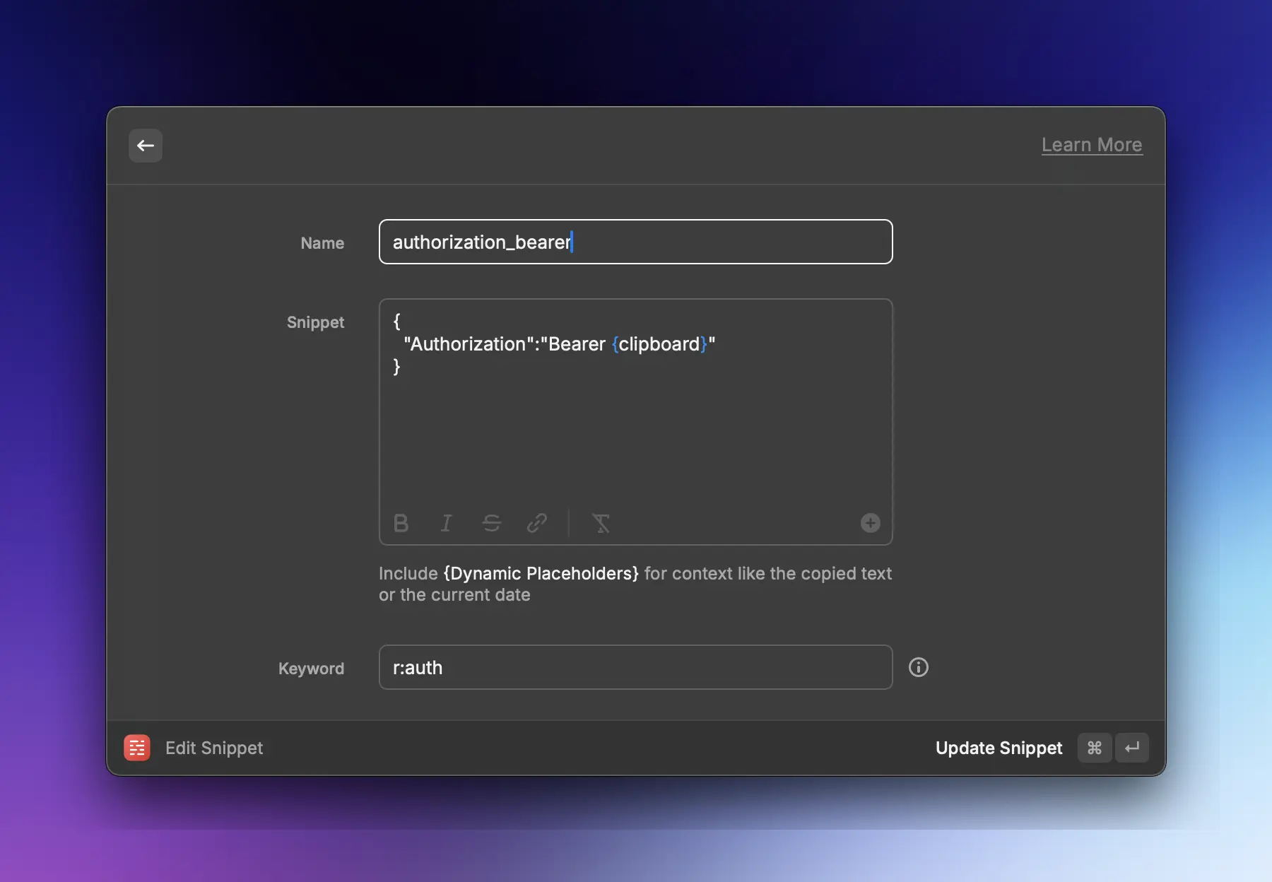 Dynamic snippet example