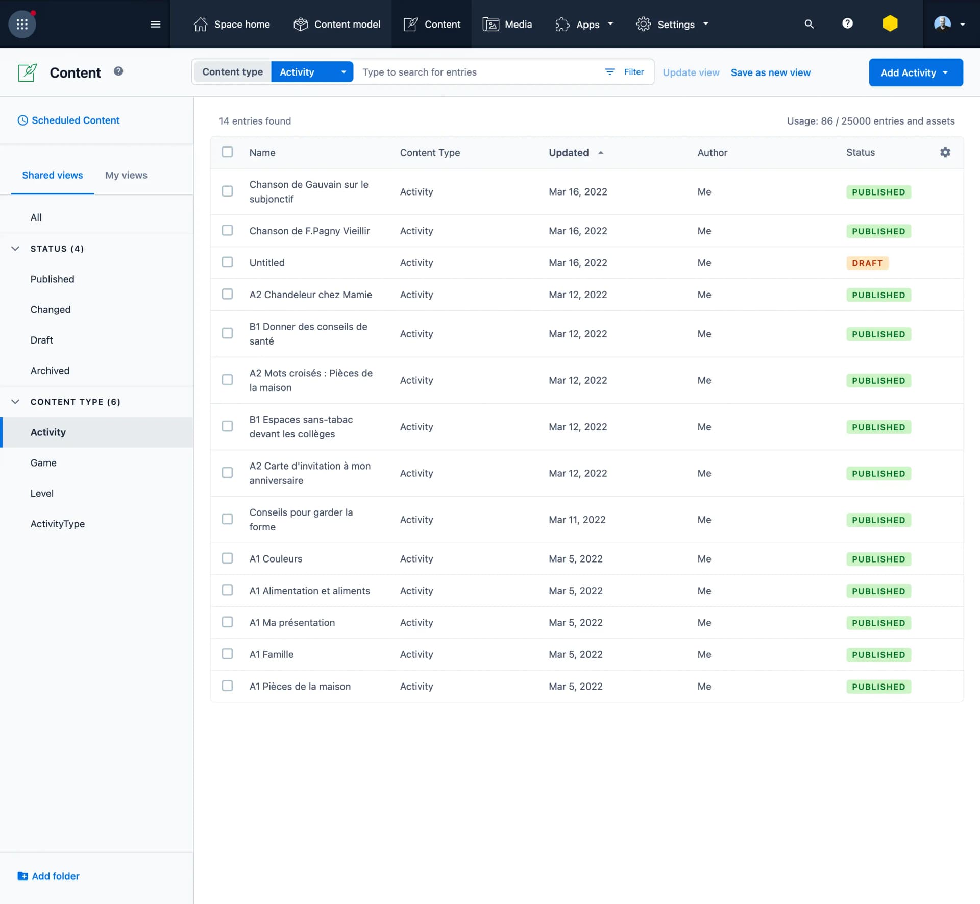 Screenshot of Contentful